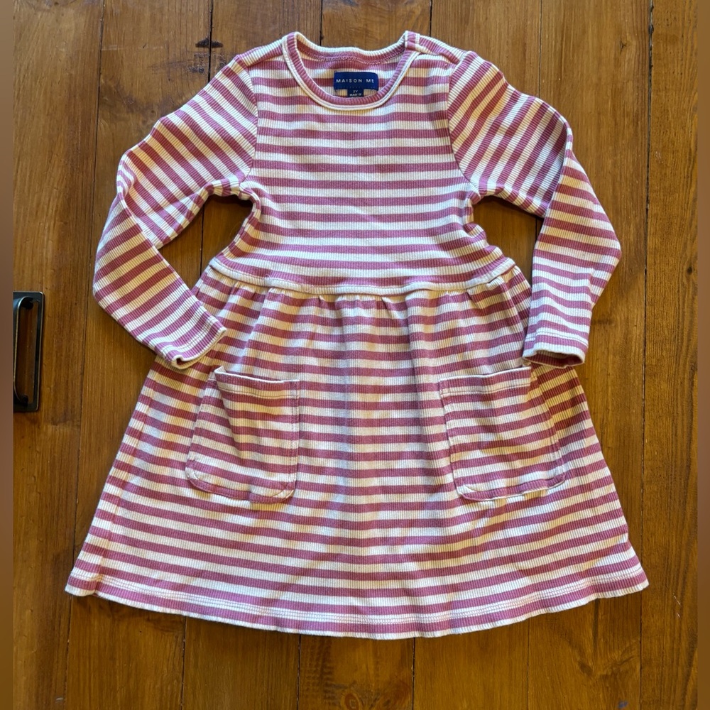 Maison Me (2 of 2) Marley Dress Girls 4 Rose Cream Striped Twirl